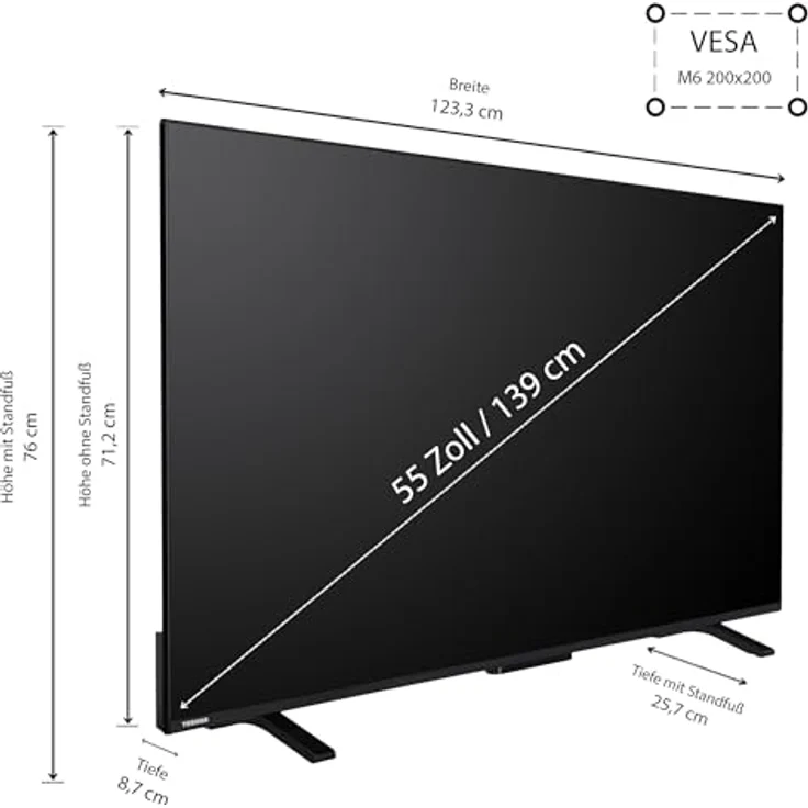 Toshiba 55QV2363DAW 55 Zoll QLED Fernseher/VIDAA Smart TV (4K UHD, HDR Dolby Vision, Triple-Tuner, Bluetooth, Dolby Audio) [2024] – Bild 2