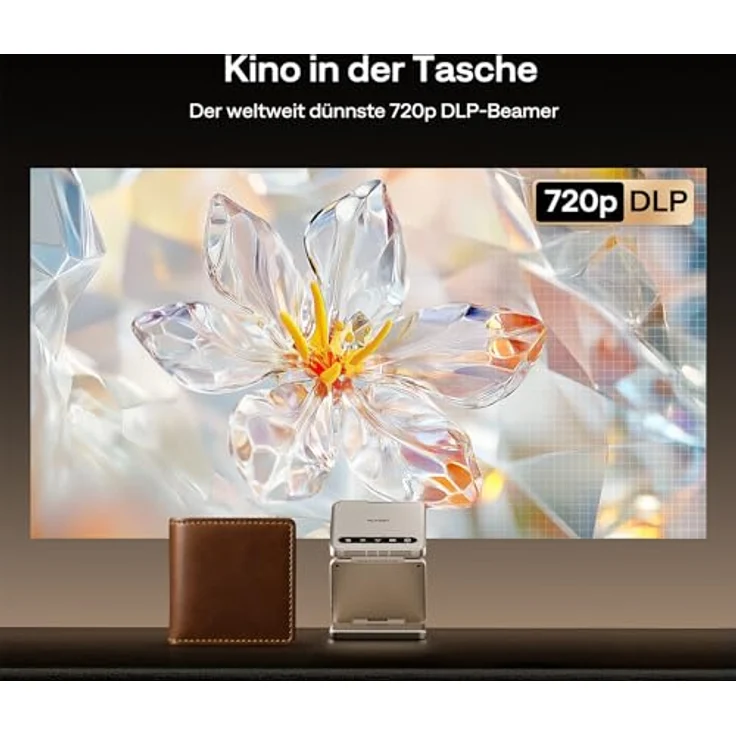 Aurzen Zip Tri-Fold Mini Beamer, tragbarer 4K Smart Projektor mit Akku, Autofokus & Trapezkorrektur, Bluetooth 5.4 - Gold – Bild 5