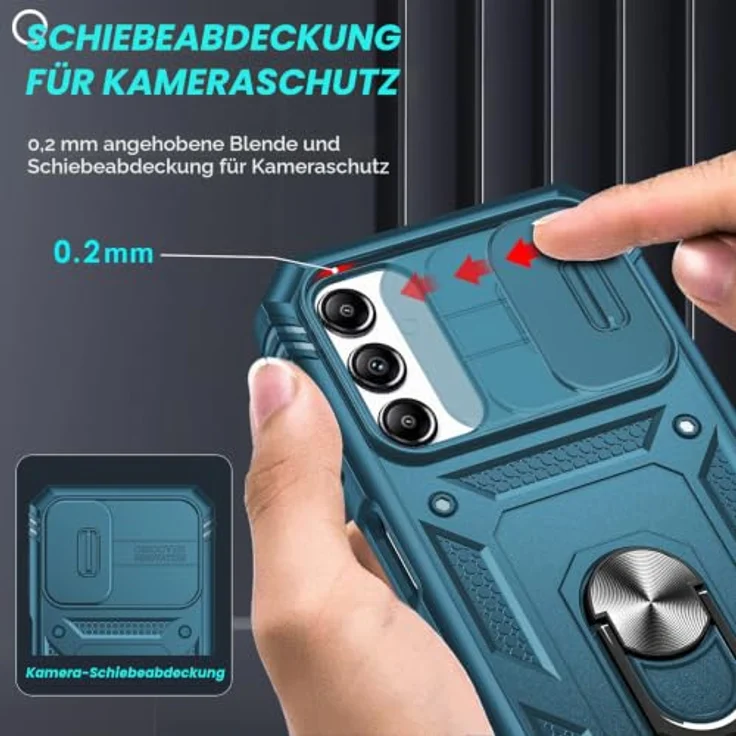 LeYi Handyhülle für Samsung Galaxy A14 5G, Outdoor Hardcase mit 2 Schutzfolien, 360 Grad Ständer und Kameraschutz, blau – Bild 2