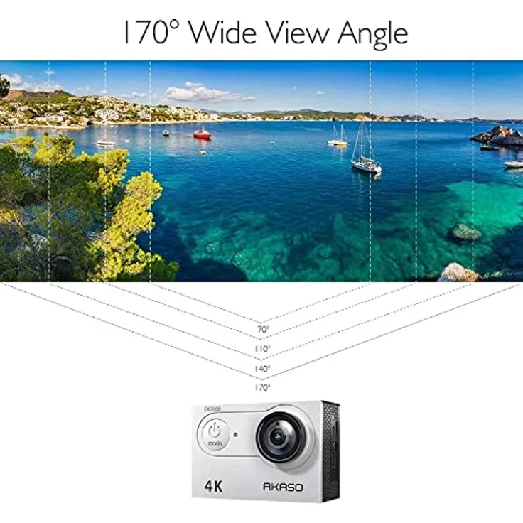 AKASO EK7000 Action Cam, 4K 30fps, 170° Weitwinkel, 20MP, wasserdicht, WiFi, 2 Zoll LCD, 2 Batterien (Silber) – Bild 5
