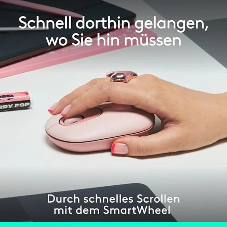 Logitech POP Mouse, kabellose Bluetooth-Maus mit programmierbaren Tasten und leisen Klicks, Easy-Switch für 3 Geräte - Rosa – Bild 3