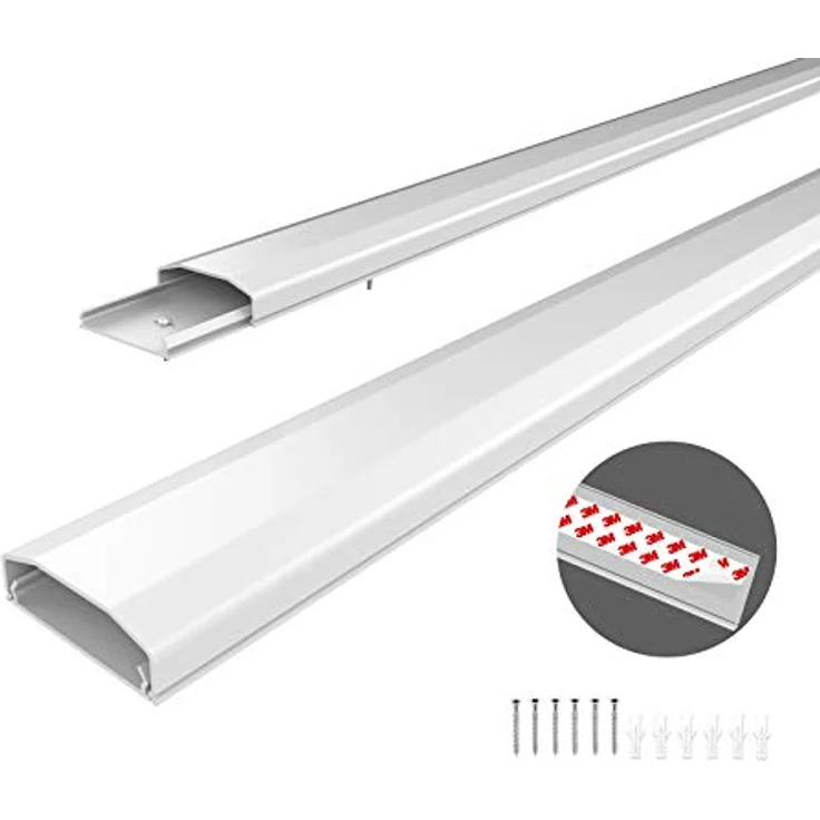 conecto Kabelkanal mit 3M Klebeband selbstklebend selbsthaftend zum Kleben oder Schrauben aus hochwertigem PVC (Länge 100cm, Breite 6cm, Höhe 2cm) weiß – Bild 3