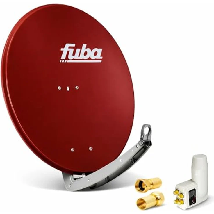 Fuba DAA 780 R, 74x84cm Satellitenschüssel aus Aluminium, rot, mit PremiumX Quad LNB und 8x F-Steckern – Bild 1