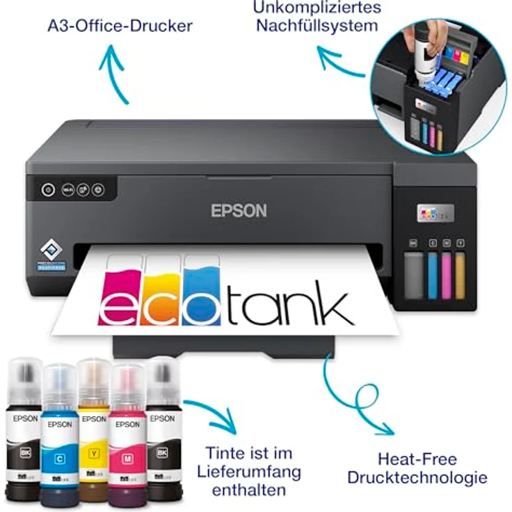 Epson EcoTank ET-14100 Fotodrucker A3+ mit 4 Farben, WiFi, Mobile Printing, nachfüllbarer Tintenbehälter, Original-Tinten-Set + zusätzliche Schwarze Flasche – Bild 2