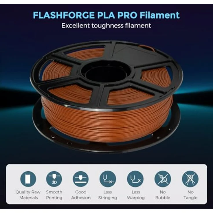 FLASHFORGE PLA PRO Filament 1,75 mm, 1 kg Spule, Maßgenauigkeit +/- 0,02 mm, bessere Zähigkeit, knäuelfrei, Braun – Bild 2
