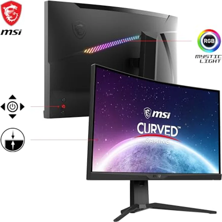 MSI MAG 275CQRXFDE 27 Zoll Gaming Monitor, WQHD (2560x1440), Rapid VA, 1ms, 240Hz, Curve 1000R, HDR 400, HDMI, Display Port, Schwarz – Bild 3