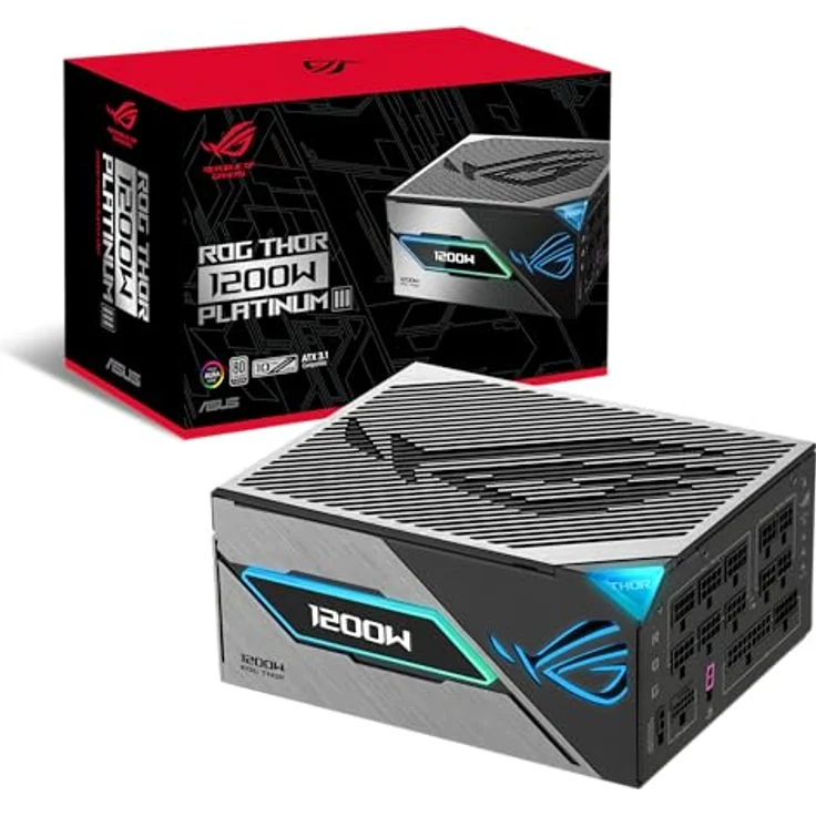 ASUS ROG Thor 1200W Platinum III Gaming Netzteil, GaN-MOSFET, Aura Sync RGB, ATX 3.1 kompatibel, PCIe 5.0 Ready, magnetisches OLED Display, Turbo-Modus, 80+ Platinum Zertifizierung – Bild 1