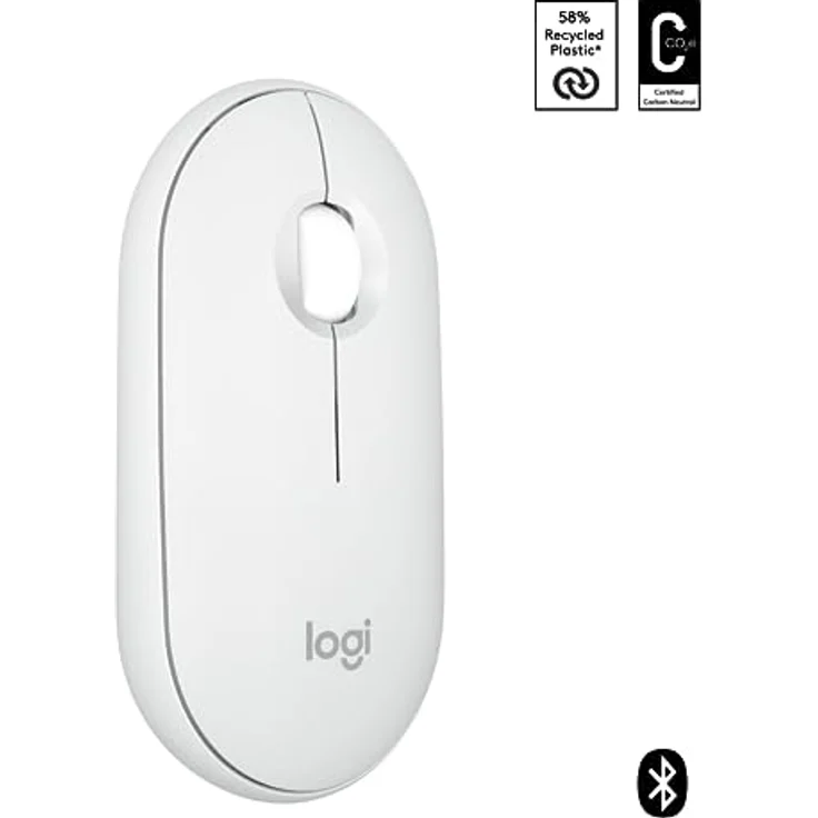 Logitech Pebble Mouse 2 M350s schlanke kabellose Bluetooth-Maus, mobil, leicht, anpassbare Taste, leise Klicks, Easy-Switch für Windows, macOS, iPadOS, Android, ChromeOS - Weiß – Bild 2
