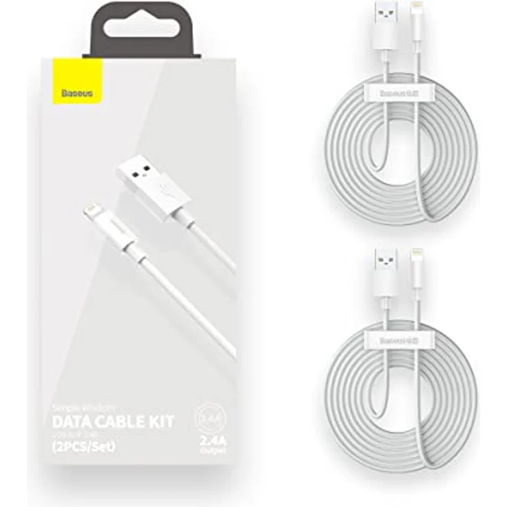 Baseus Simple Wisdom Datenkabelset, USB auf Lightning, 2 Stück, 2,4 A, 1,5 m, Weiß – Bild 7