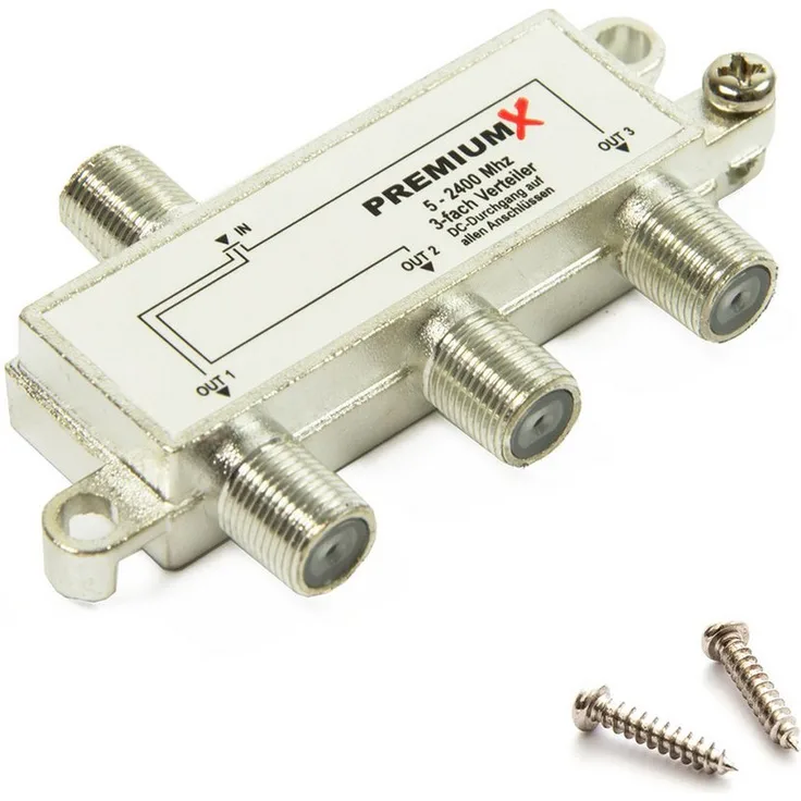 PremiumX SAT-Multischalter Switch 3-fach Verteiler, 5-2400 MHz, hohe Isolation, 100 dB Schirmung für Digitalsignale