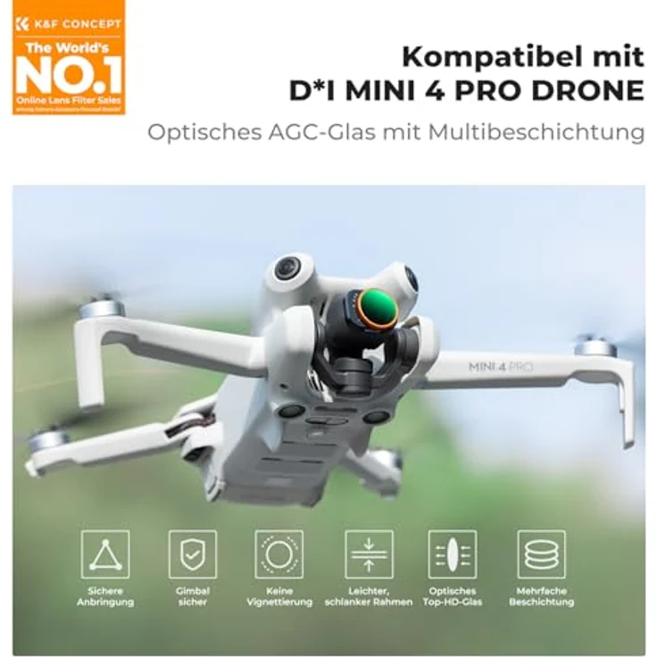 K&F CONCEPT Mini 4 Pro Filterset, 4 Stück ND2-ND32+ND32-512+CPL+UV Filter, für DJI Mini 4 Pro, HD optisches Glas, ultraleichtes Aluminium – Bild 2