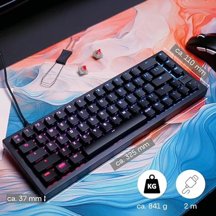 Xtrfy Cherry K5V2 Compact, mechanische Gaming-Tastatur im 65-Prozent-Format, Deutsches Layout (QWERTZ), Hot-Swap-Keyboard, Cherry MX2A RED Switches, Schwarz – Bild 2