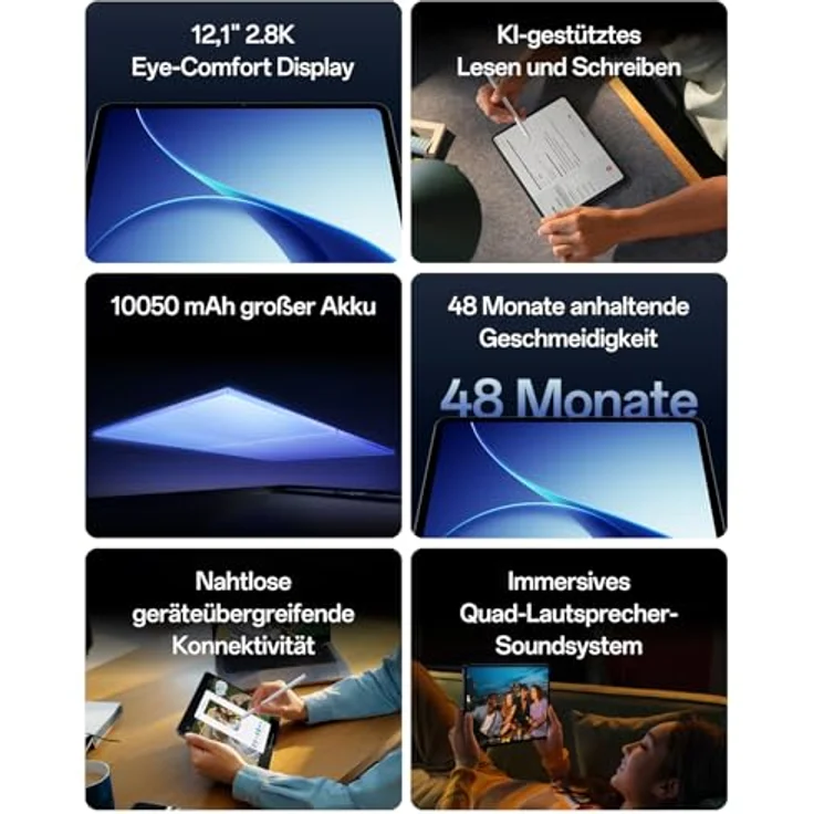 OPPO Pad 5 12.1" Tablet, 2.8K Eye-Comfort Display, 8+128GB, 5G, 10050mAh, Dimensity 7300-Ultra, 120Hz, KI Lesen & Schreiben, Quad-Lautsprecher, 33W SUPERVOOC, Starlight Black – Bild 2