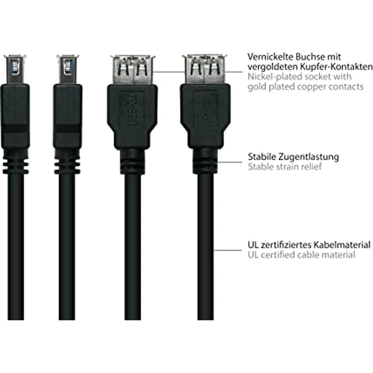 Kabelmeister Alcasa UK30P-ASA-010S, USB A auf USB A Kabel, 1 m, USB 3.2 Gen 1, 5 Gbit/s, Schwarz – Bild 4