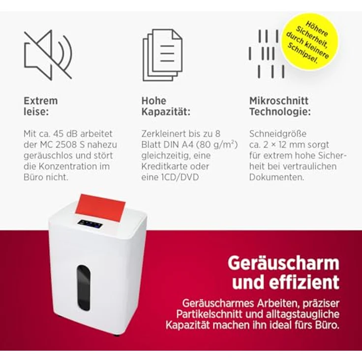 Olympia MC 2508 S, Aktenvernichter mit Mikroschnitt, 25 Liter Auffangvolumen, leise (45 dB) in weiß – Bild 3