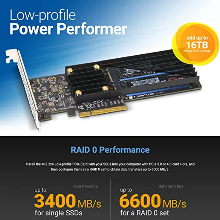SoNNeT M.2 2x4 Low-Profile PCIe Karte, FUS-SSD-2X4-E3S, ultraschneller Speicher für PCIe-Slots – Bild 2