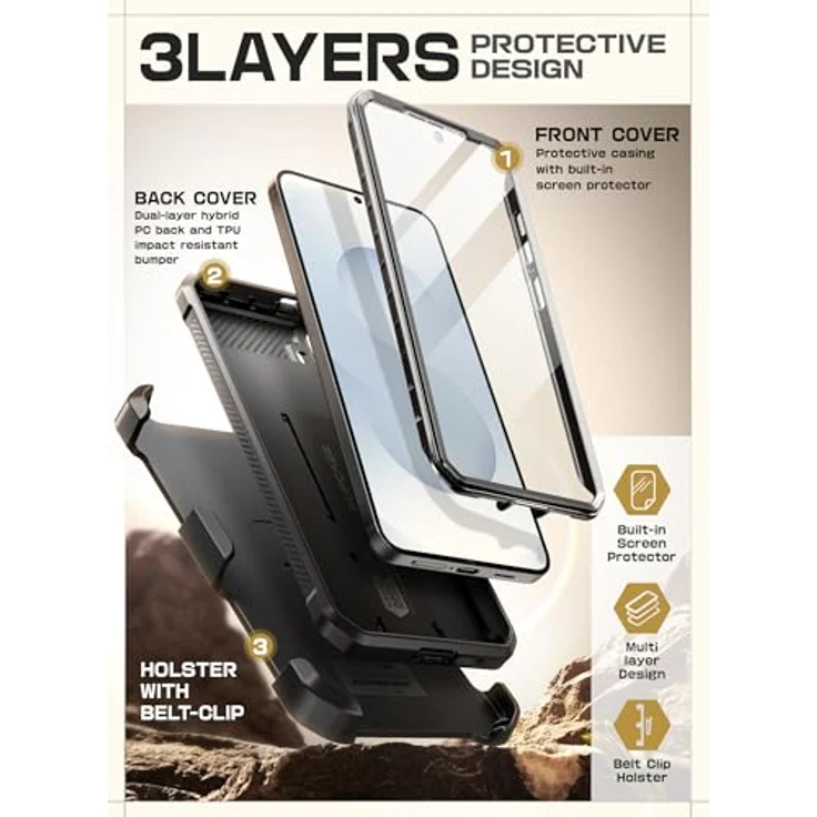 Supcase Galaxy S25 FE, Smartphone Hülle mit Gürtelclip, Schutzglas und stossfestem Design, Schwarz – Bild 5