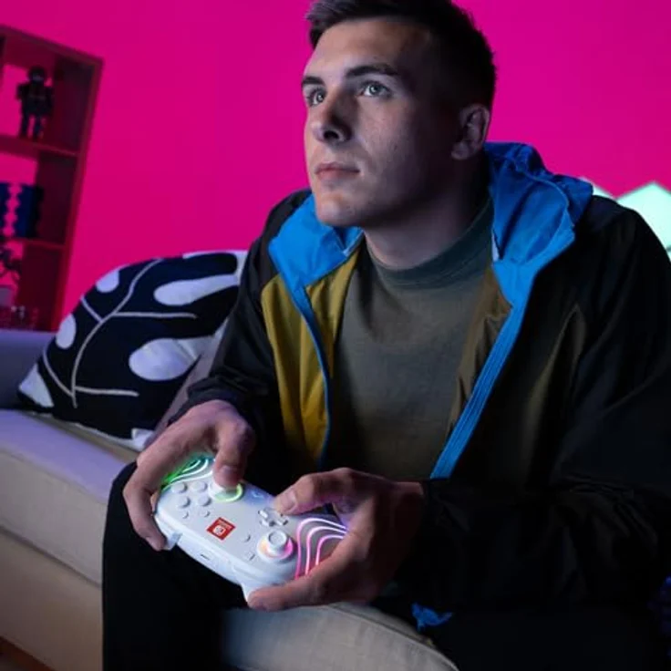 PDP Afterglow Wave White Wireless Switch Controller, RGB LED, bis zu 20 Stunden Akkulaufzeit, programmierbare Tasten, offiziell lizenziert für Nintendo Switch, Farbe: Weiß – Bild 9