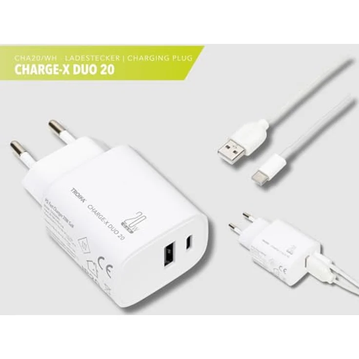 TROIKA Charge-X Duo 20, Ladestecker mit 20W Schnellladung, USB-C und USB-A, gleichzeitiges Laden von zwei Geräten, weiß – Bild 2