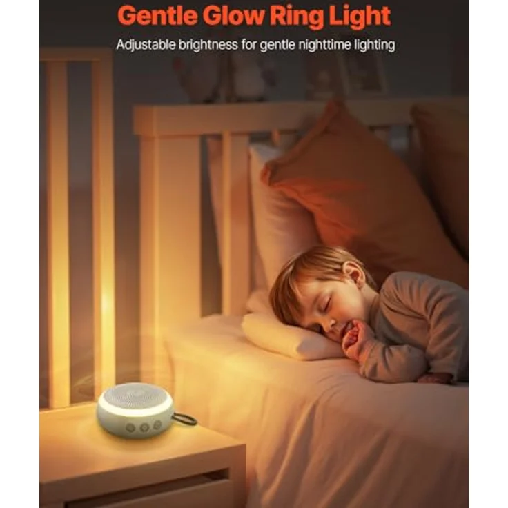 VEVOR HFD-W30, Einschlafhilfe White Noise Machine mit 20 Musiktiteln, 4-in-1 Soundmaschine, automatischem Abschalttimer, sanftem Ringlicht, Speicherfunktion & Kindersicherung – Bild 3