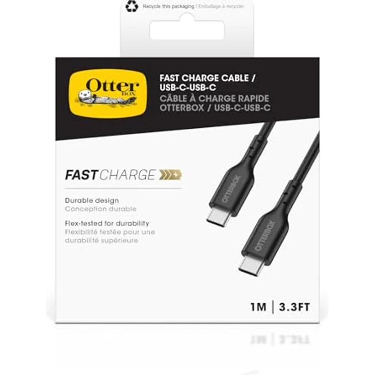 OtterBox Standard USB-C auf USB-C Schnelllade Kabel, Ultra-Robust und getestet auf Biegsamkeit, Ladekabel für Smartphone und Tablet, 1M, Schwarz – Bild 3