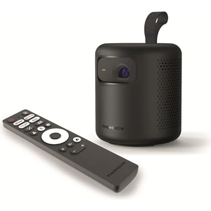 Thomson Vega PG35B, Tragbarer Projektor mit Google TV, 350 ANSI Lumen, integrierter Akku, HDR10, Dolby Audio, Autofokus, 100"-Bildschirm – Schwarz – Bild 1