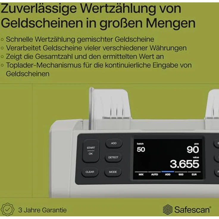 Safescan Geldschein-Zählgerät -'-'Safescan 2685-S-'-', grau Geschwindigkeit: 1.200 Scheine-Minute, 7-fache Falschgelder - 1 Stück (112-0648) – Bild 3
