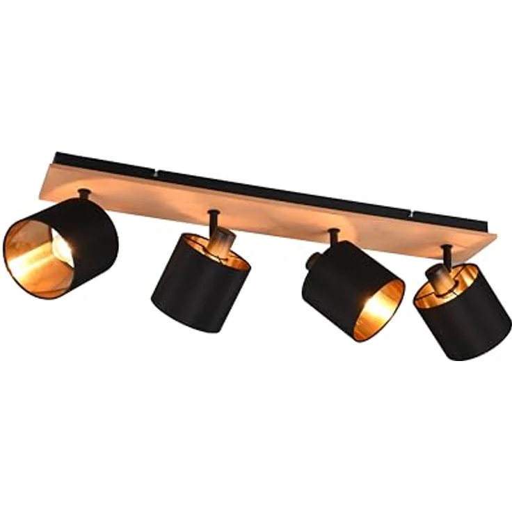 lightling Strahler Benny schwarz matt mit Gold-Innenseite, Metall schwarz, Holz, 4 x E14 (max. 28W), 19x72 cm – Bild 1