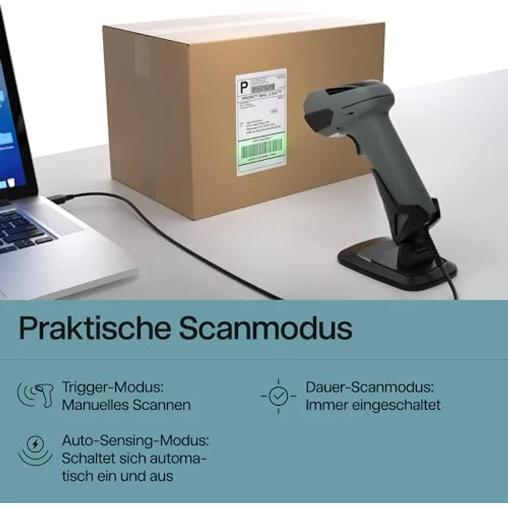 Safescan 310-W Barcodescanner, Handscanner für 1D- und 2D-Barcodes, Plug & Play mit 1,5 m USB-Kabel und Ständer – Bild 3