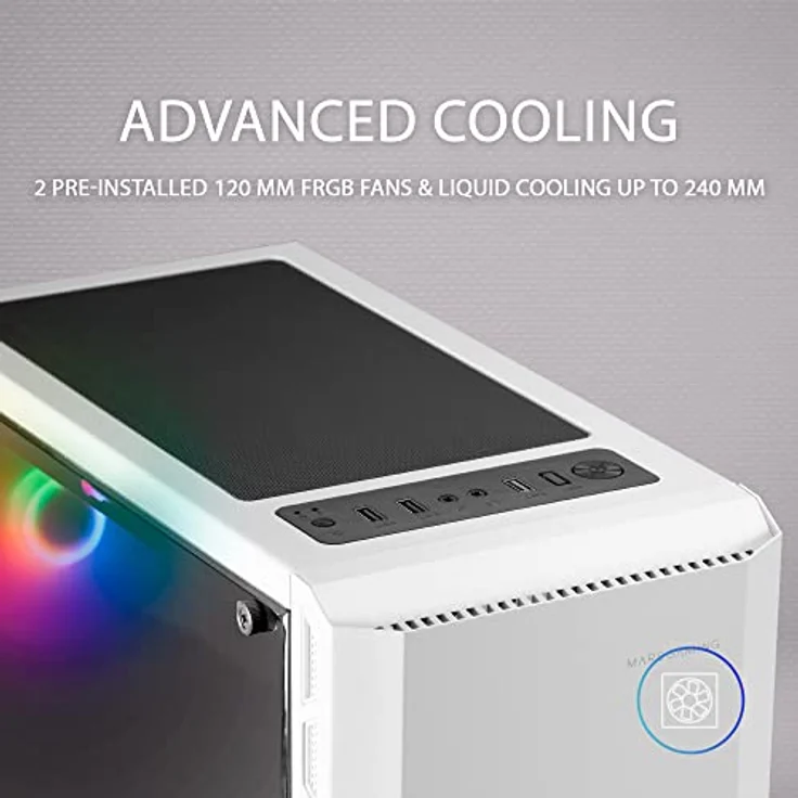 MarsGaming MC-X2 Weiß, PC Gaming ATX Gehäuse, FRGB Stahlfront, 2 Lüfter 12cm FRGB, Volles Seitenfenster – Bild 4