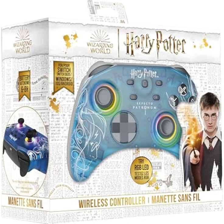 FREAKS & GEEKS Harry Potter Afterglow Patrol Wireless Controller, kabellos mit RGB-Lichtmodi, 600-mAh-Akku und 3,5-mm-Kopfhöreranschluss für Nintendo Switch, mehrfarbig – Bild 2