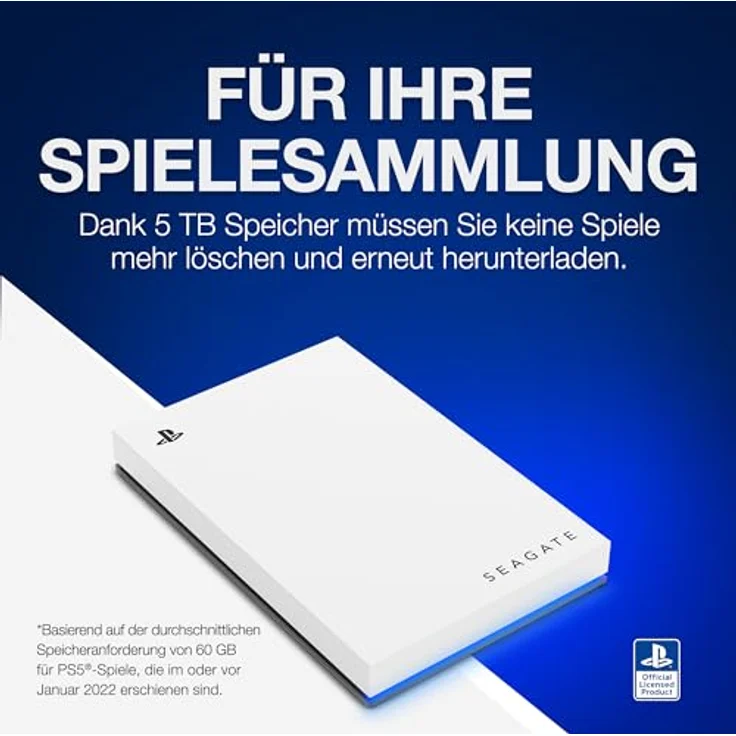 Seagate Game Drive PS4/PS5, 5TB, tragbare externe Festplatte, 2.5 Zoll, USB 3.0, weiß, LED blau, Plug and Play, Modellnr.: STLV5000200 – Bild 5