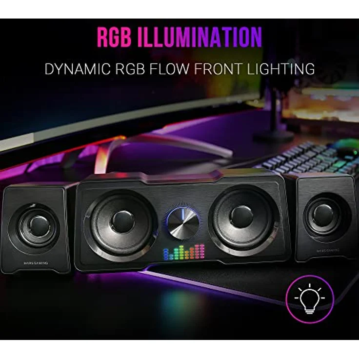Mars Gaming MS22, Kompakte Gaming Lautsprecher 2.2, RGB Flow, Subwoofer + 4 Aktiv-Lautsprecher, DSP Sound 35W, Schwarz – Bild 2