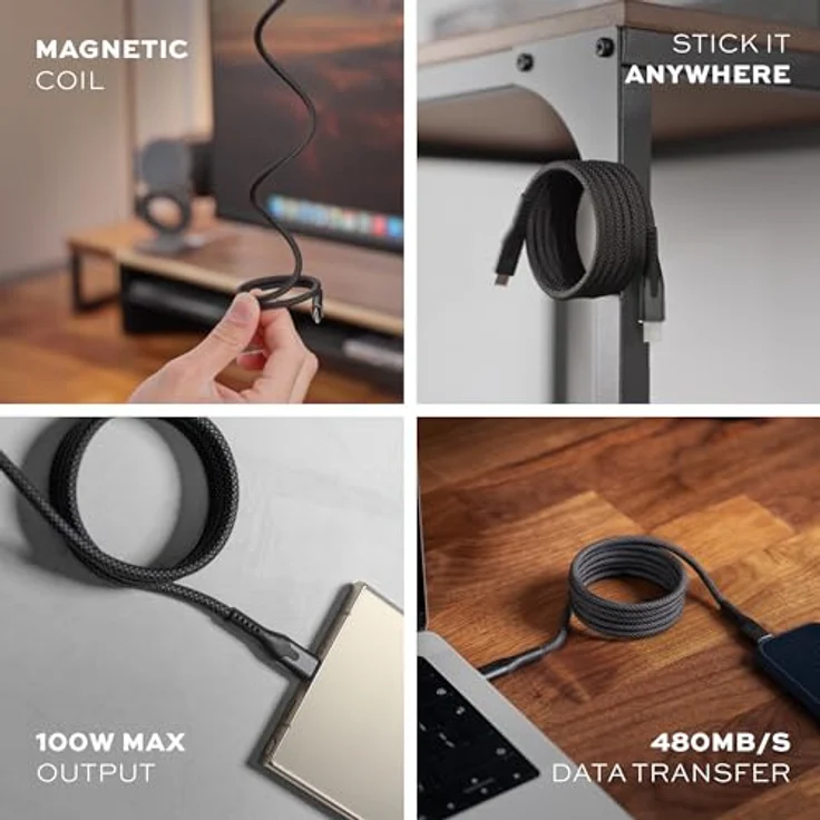Statik USB Typ C – USB Typ C Kabel (2 m, USB 2.0, 100 W, magnetisch, robustes Nylongeflecht) – Bild 5