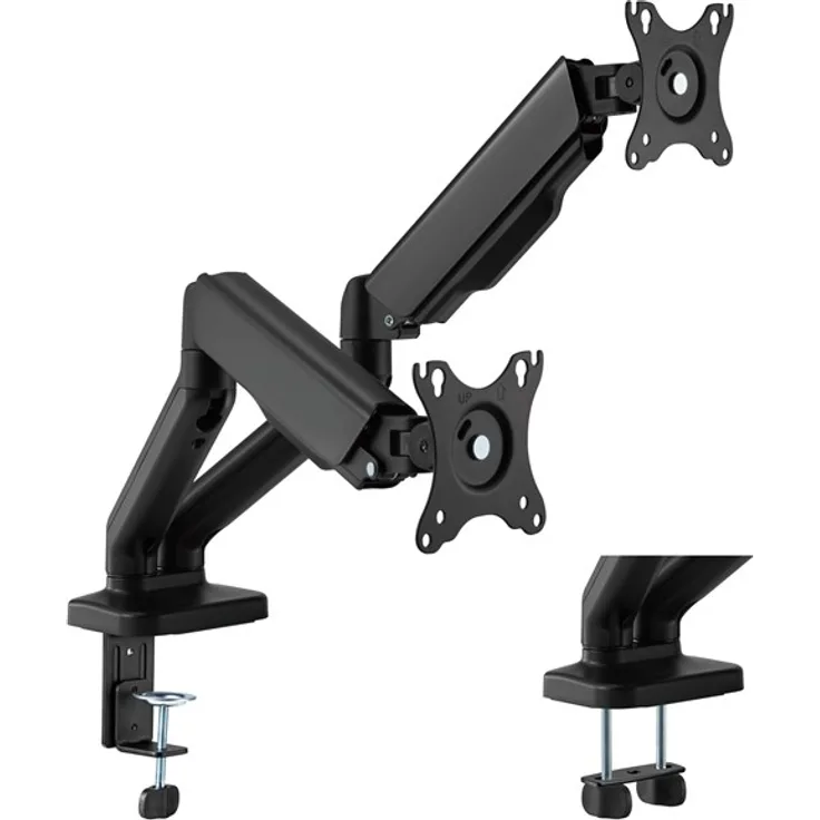 DUTZO Monitorarm für 2 Monitore (17"-32") - Höhenverstellbar, VESA 75x75/100x100, schwarzes Design, Office Version