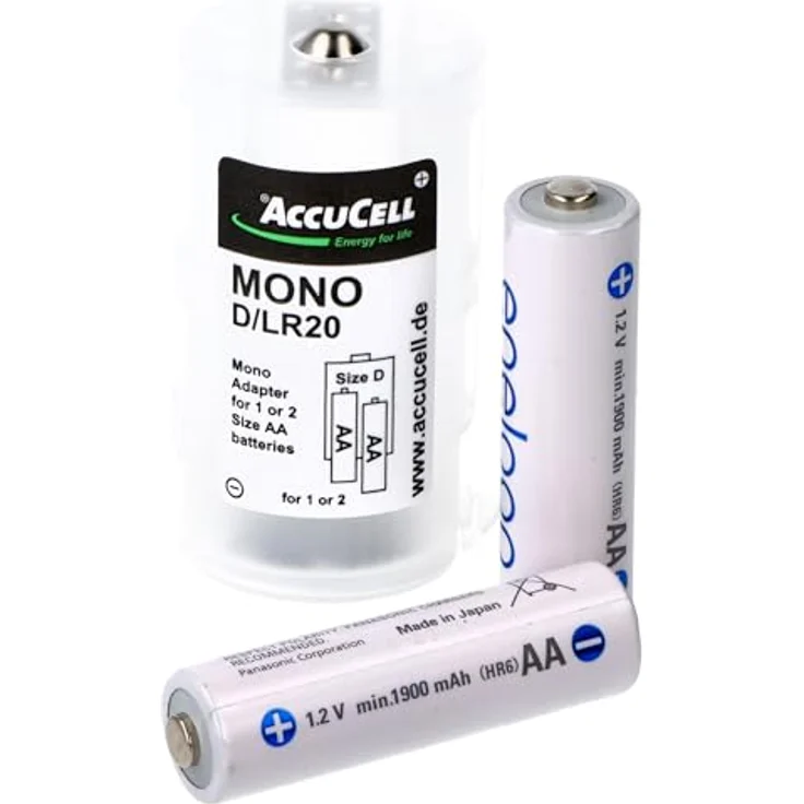 AccuCell Universal Mono D Adapter für 1 oder 2 Mignon AA Batterien, 59,2x32mm, transparent Kunststoff mit Metallkontakten – Bild 1