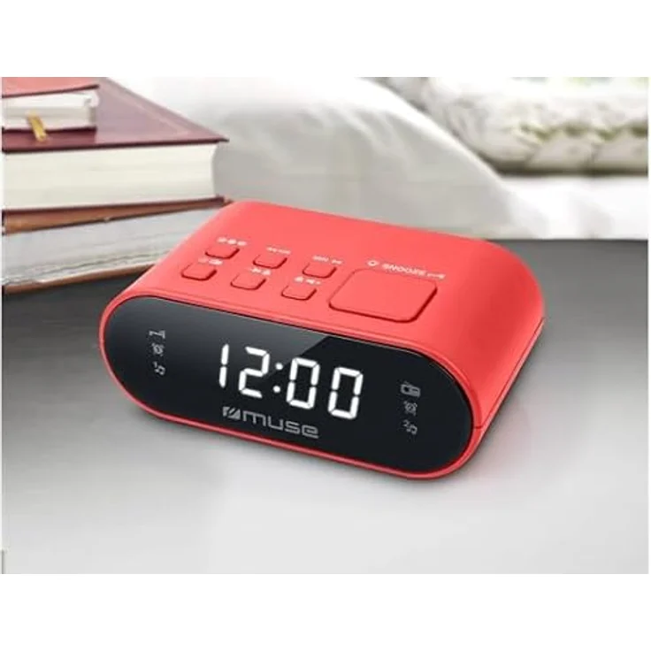 Muse M-10 RD Radiowecker mit LED-Display, Zwei Weckzeiten, dimmbar, digitaler UKW-Tuner, 20 Senderspeicher, rot – Bild 3