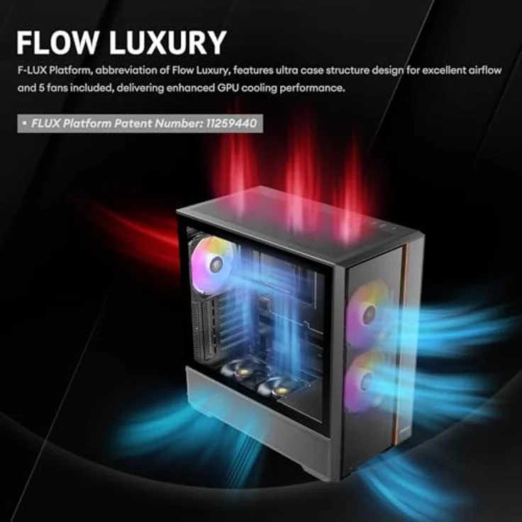 Antec FLUX Rear Midi Tower PC Gehäuse, ATX/Micro-ATX/ITX, schwarz, mit RGB-Beleuchtung und verbessertem Kabelmanagement – Bild 2