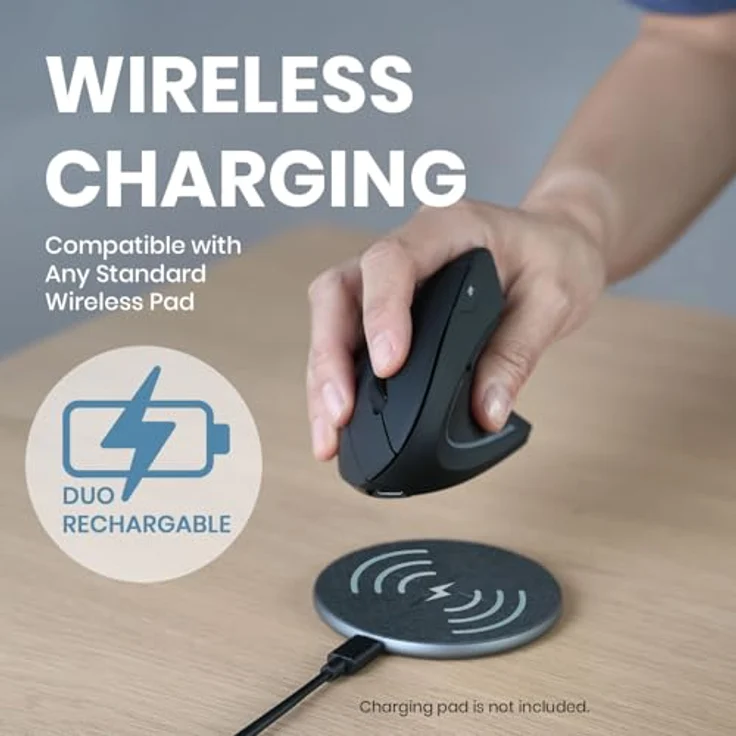 Perixx PERIMICE-713R, Kabellose wiederaufladbare vertikale Maus für Rechtshänder, 6 Tasten, schwarz, Duo-Wired und Wireless Charging Feature – Bild 2