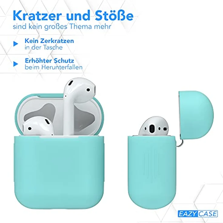 EAZY CASE AirPods Schutzhülle Hellblau Silikon Stoßfest mit Deckel Schutz Antikratz rutschfeste Hülle Türkis – Bild 4