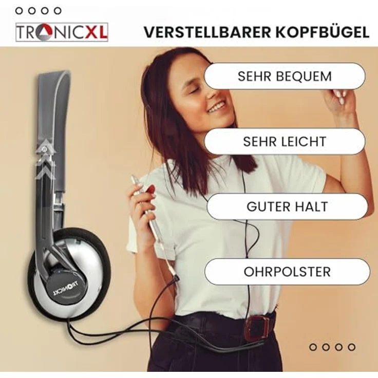 TronicXL Fernseh Kopfhörer 6m langes Kabel Kopfbügel Neodymmagnet 30mm für Fernseher Samsung LG Sony Toshiba DYON JVC Philips Apple iPad iMac Computer - Stereokopfhörer Headphones Klinkenstecker – Bild 2