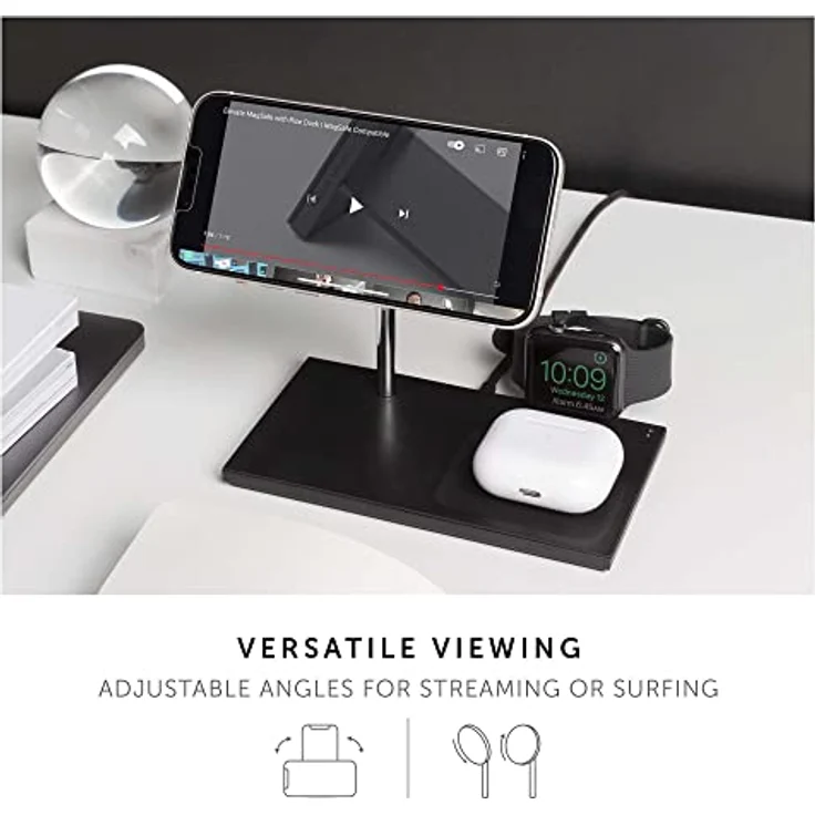 Native Union Snap 3-in-1 Magnetic Wireless Charger - Ladestation für iPhone 14/13 / 12 & Watch Ultra mit kabellosem Pad für AirPods (Pro/Pro 2) - Einstellbarer Winkel & diskrete LED-Anzeigen – Bild 3