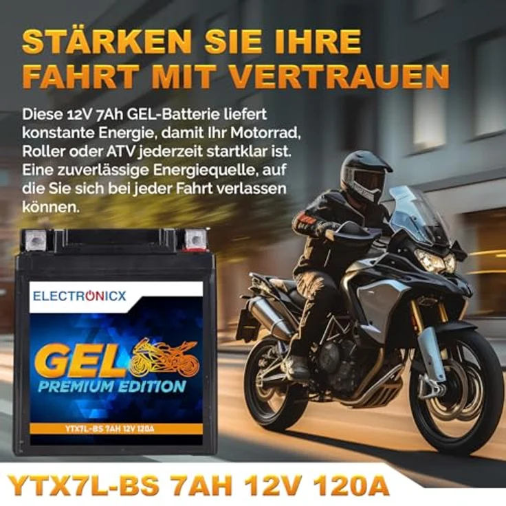 Electronicx Extreme Edition GEL Motorradbatterie 7Ah 12V, wartungsfrei, rüttelfest, auslaufsicher für Motorrad, Roller und Quad – Bild 2