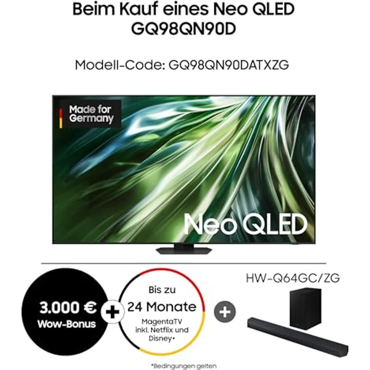 Samsung QLED 4K QN90D Fernseher 98 Zoll, Samsung TV mit Neural Quantum 4K AI Gen2 Prozessor, Quantum-Matrix-Technologie, Motion Xcelerator, Smart TV, GQ98QN90DATXZG, Deutsches Modell [2024] – Bild 2