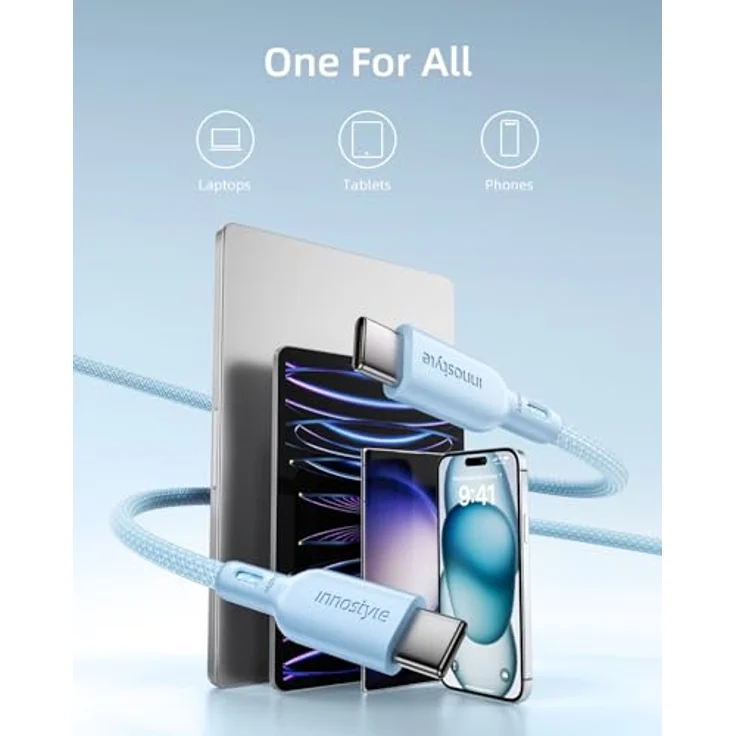 Innostyle USB-C Polyamid Schnellladekabel 240W 2m Blau, Hochgeschwindigkeits-Datenübertragung für iPhone & Samsung – Bild 5