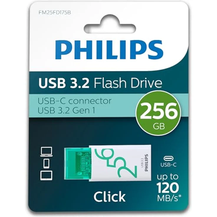 Philips Click Edition USB-C Anschluss USB 3.2 Gen 1 USB-Flash-Laufwerk 256 GB für PC, Laptop, Smartphone, Tablet mit USB-C-Anschluss, Lesegeschwindigkeit bis zu 120 MB/s – Bild 2