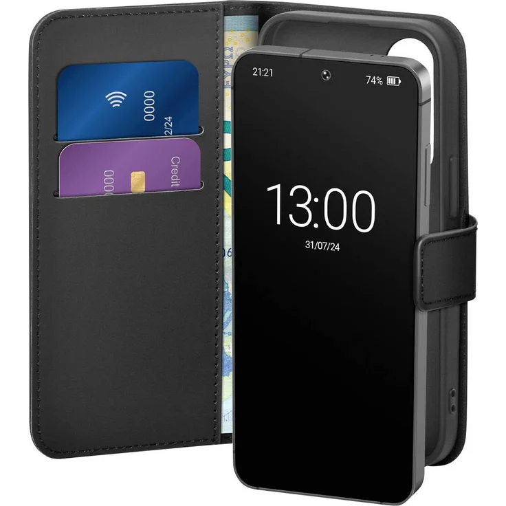 Sbs mobile Puro Leder Case für Samsung Galaxy S26, 2-in-1 Handyhülle mit integrierter Geldbörse, Schwarz
