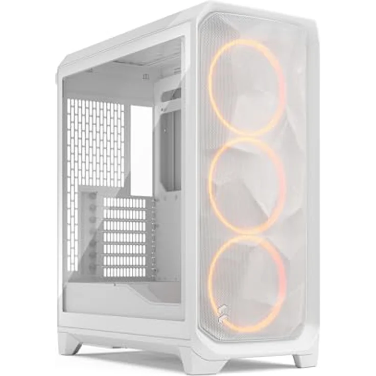 Fractal Design Meshify 3 RGB TG Clear, Midi-Tower PC-Gehäuse für E-ATX Mainboards, weiße Farbe, mit 3x 140-mm-Momentum-RGB-Lüftern und Tempered Glass Seitenteil – Bild 1