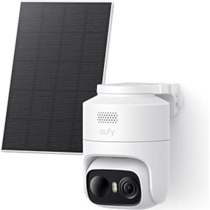 eufy eufyCam C37, kabellose 2K Outdoor-Überwachungskamera mit 360° KI-Tracking, Solar, Gesichtserkennung und Farb-Nachtsicht, weiß – Bild 1
