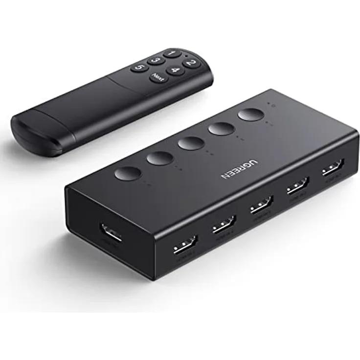 UGREEN HDMI 2.0 Switch 5 in 1out HDMI KVM Switch Splitter 4K@60Hz HDMI KVM Switch Unterstützung 3D/CEC/HDR/HDCP 2.2, Kompatibel mit PS5/4, Xbox, Apple TV, Skybox, Blu-Ray, HDTV, Monitor, etc.